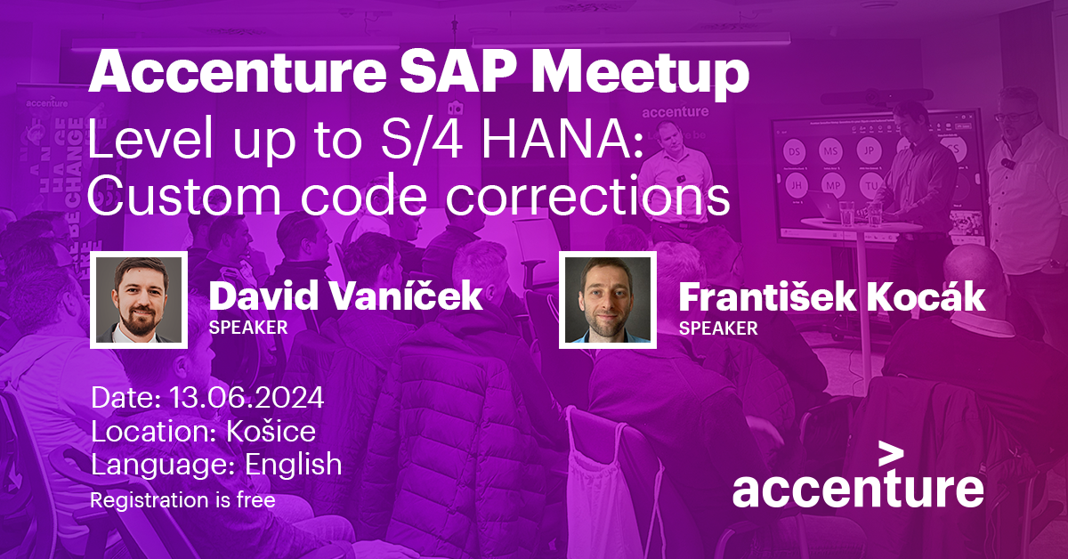Strieborný partner našej fakulty pozýva na ďalší Accenture SAP Meetup, kde máte jedinečnú príležitosť stretnúť odborníkov v oblasti ABAP programovania a zároveň môžete získať hlbšie znalosti o nástroji 